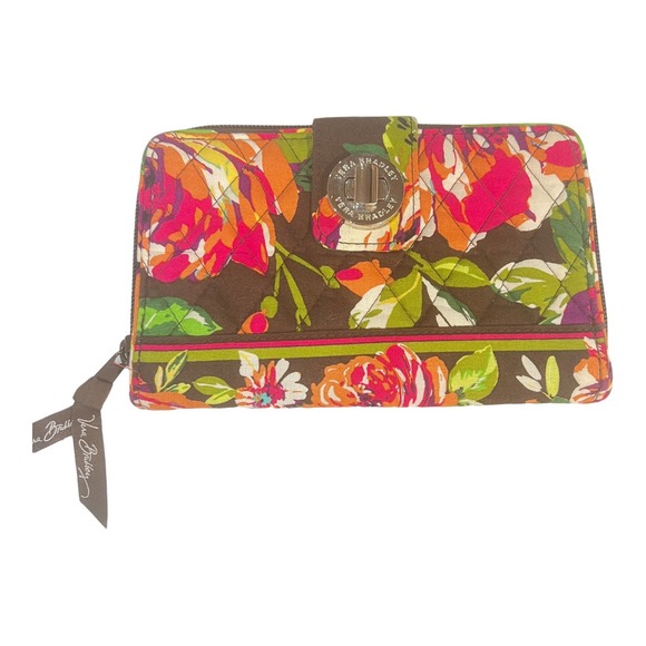 Vera Bradley Handbags - Vera Bradley Womens Brown Floral Turn Lock Wallet Expandable Zip Around Pocket